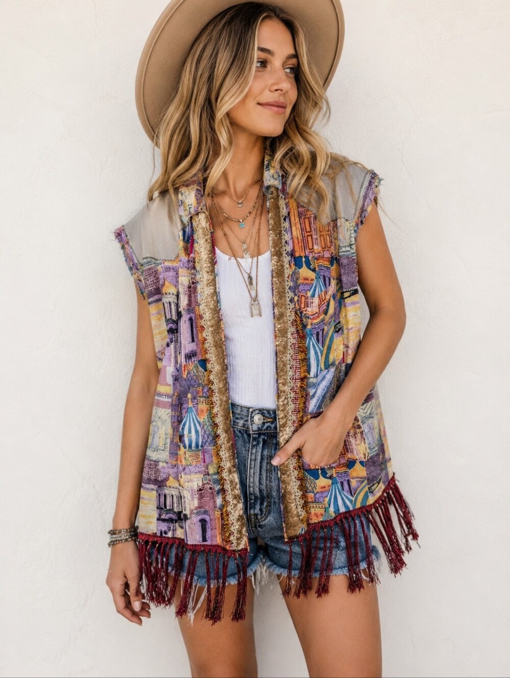 Handmade Boho Patchwork Fringe Vest Festival Artisan - Picture 1 of 4
